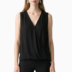 Soho New York & Company Blouse Womens Size M Black Draped Surplice V Neck Top